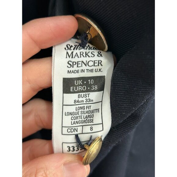 Vintage Marks & Spencer Navy Blazer With Gold Buttons Womens Long Fit Size 10 - Picture 5 of 8